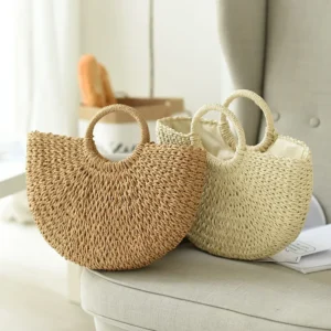 The Boho Half-Moon – Handmade Woven Straw Tote Bag